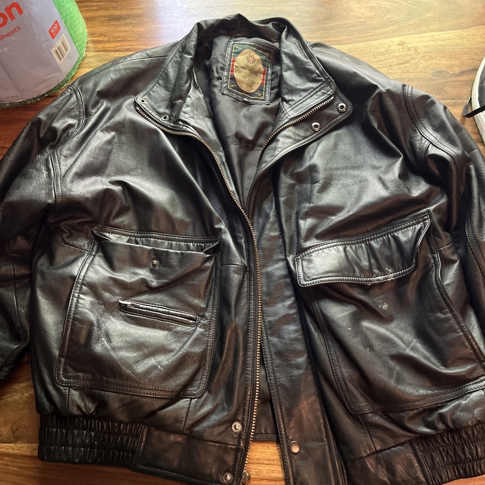 Vintage Members Only Black Genuine Leather Jacket Men's XL Bomber Motorcycle